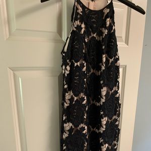 Nude and black lace overlay dress